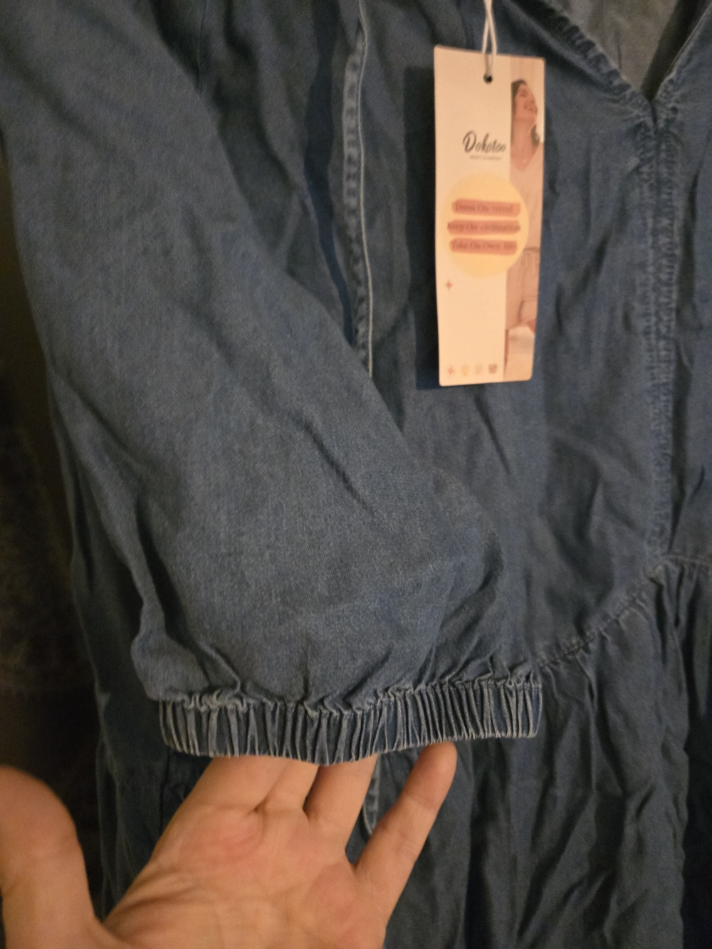 Dokotoo Blue Denim-Style Peasant Dress, Sz Large, NIP - Picture 7 of 8